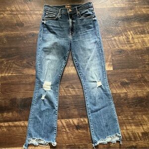 Mother denim the insider crop step chew denim jeans dancing on coals sz 26 boho